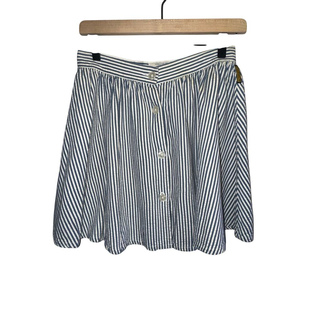VTG Armani Jeans Striped Seersucker Mini Skirt Blue White Button Front Size 4